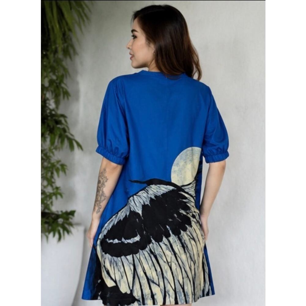 YODYOKO Owl and the Moon Hand Painted Art Dress Free Size NWT 100% Cotton - Picture 2 of 16